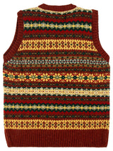 Pure Scottish Wool Fairisle Knit Tank Top in Blaze Red