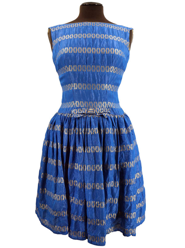 True Vintage Blue and Gold 1950s Dress