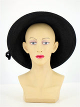 Vintage 1940s Black Halo Hat with Velvet Bow Decor