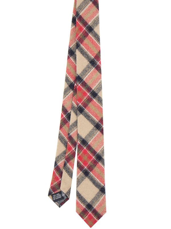 Red & Camel Tartan Wool Tweed Skinny Necktie