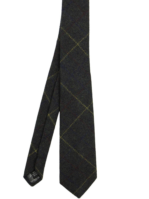 Dark Green Wool Vintage Tweed Check Country Tie