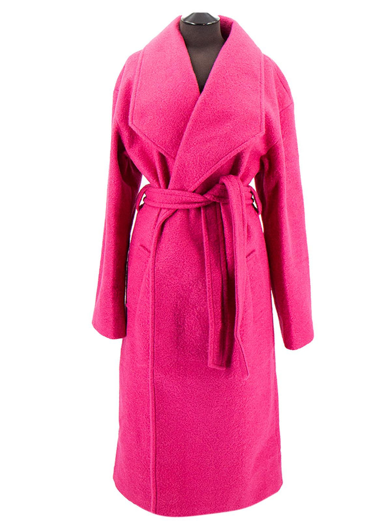 Vintage Fuchsia Pink Wrap Over Belted Maxi Coat