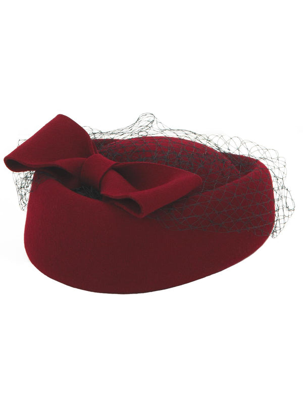 Vintage Style Deep Red Bow Trim Hat