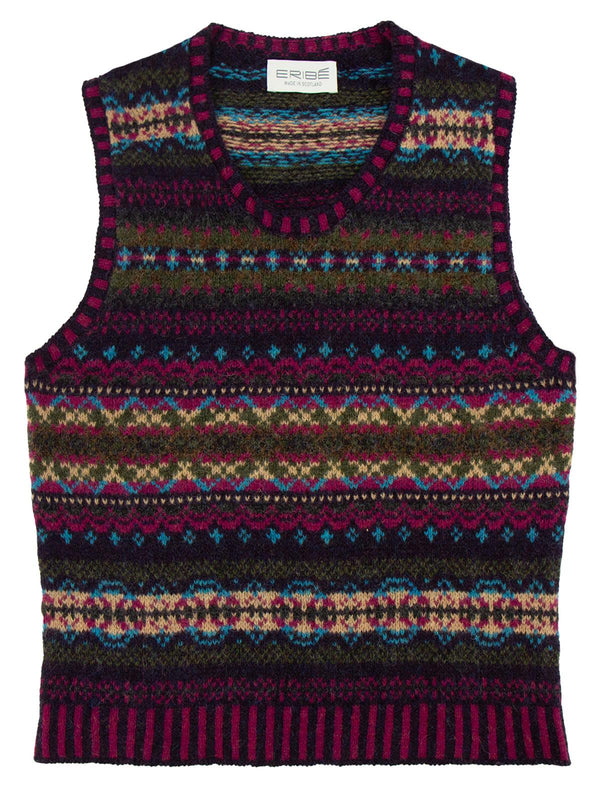 Scottish Wool Fairisle Tank Top in Elderberry Purple