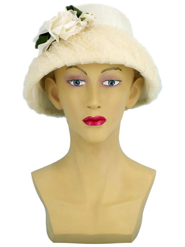 Vintage Ivory Floral Net Bucket Hat