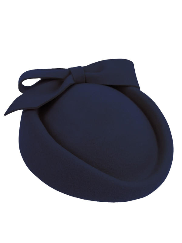 Vintage Style Navy Felt Hat Bow Decor