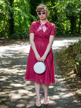 1940s Vintage Melody Shirtwaist Dress in Berry Red