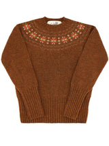 Fairisle 40s Style Pure Scottish Wool Jumper in Sienna Brown