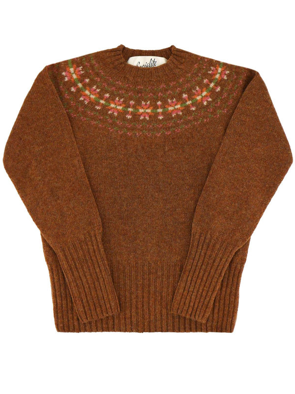 Fairisle 40s Style Pure Scottish Wool Jumper in Sienna Brown