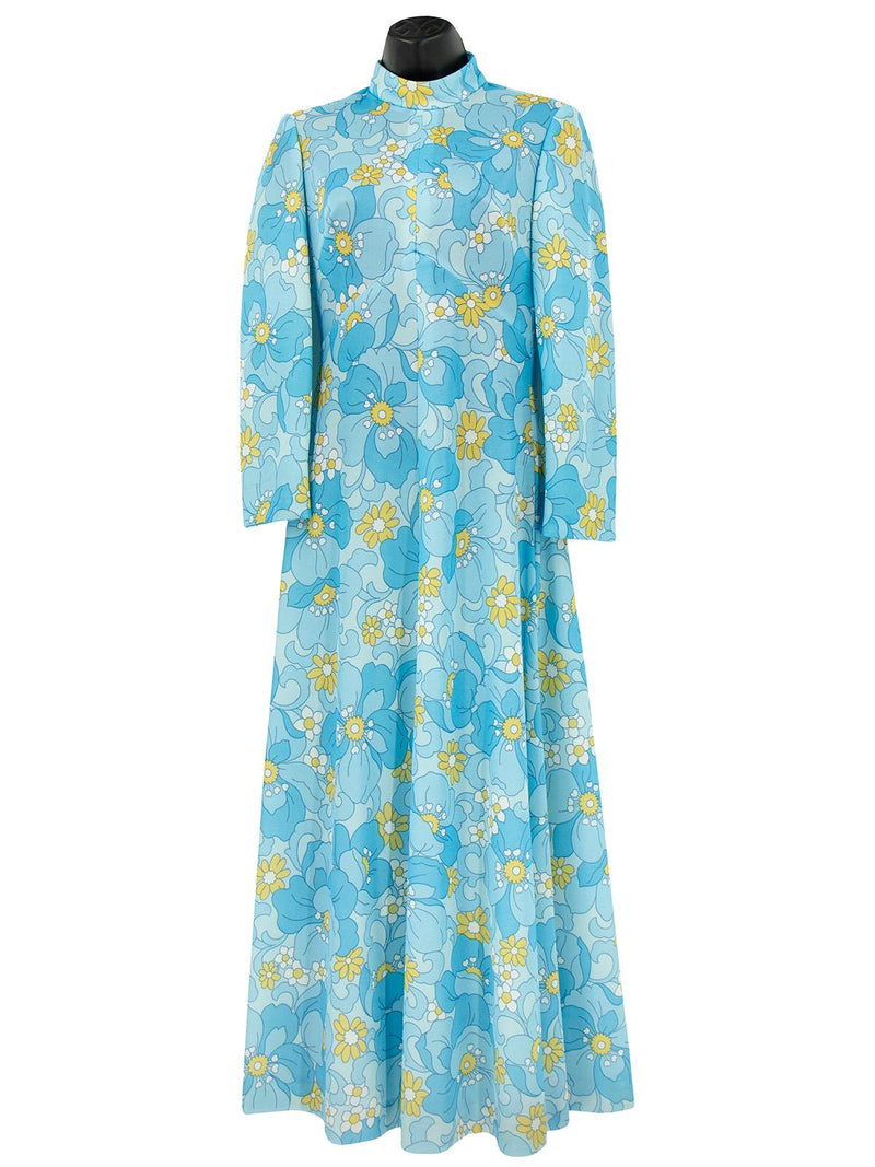 Blue Floral Vintage 1970s Maxi Dress