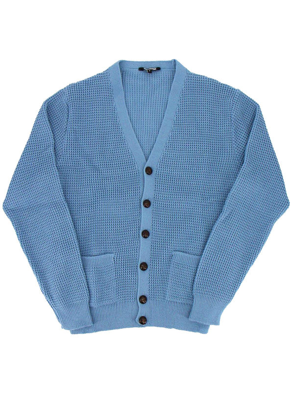 Sky Blue Waffle Knit V-Neck Vintage Style Cardigan