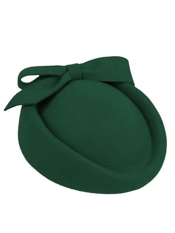 Vintage Style Green Felt Hat Bow Decor