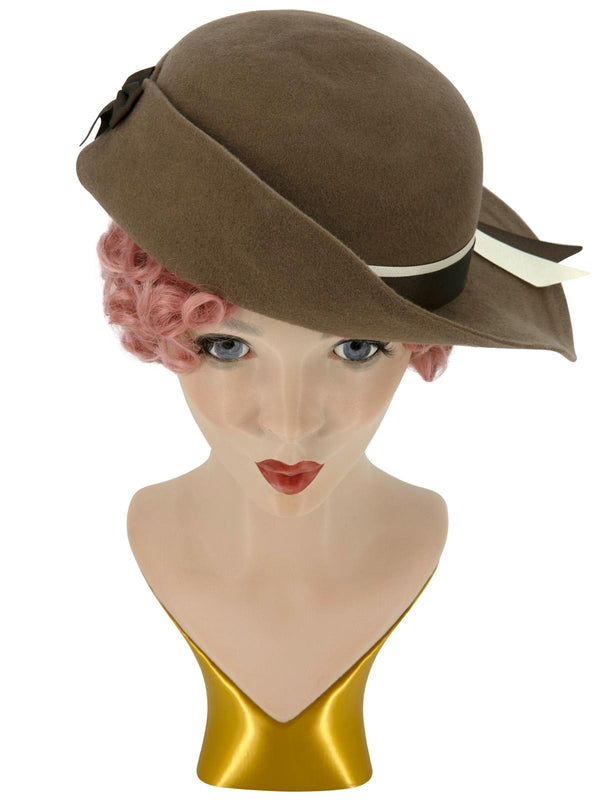 Hand Crafted Brown 1940s Vintage Style Tilt Hat