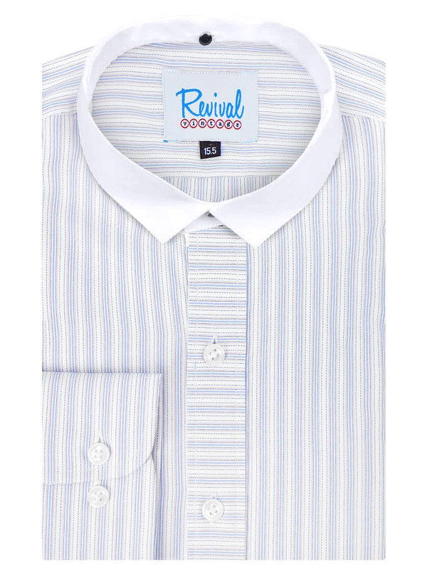 White Detachable Bankers Shirt - Blue & Pink Orton Stripe