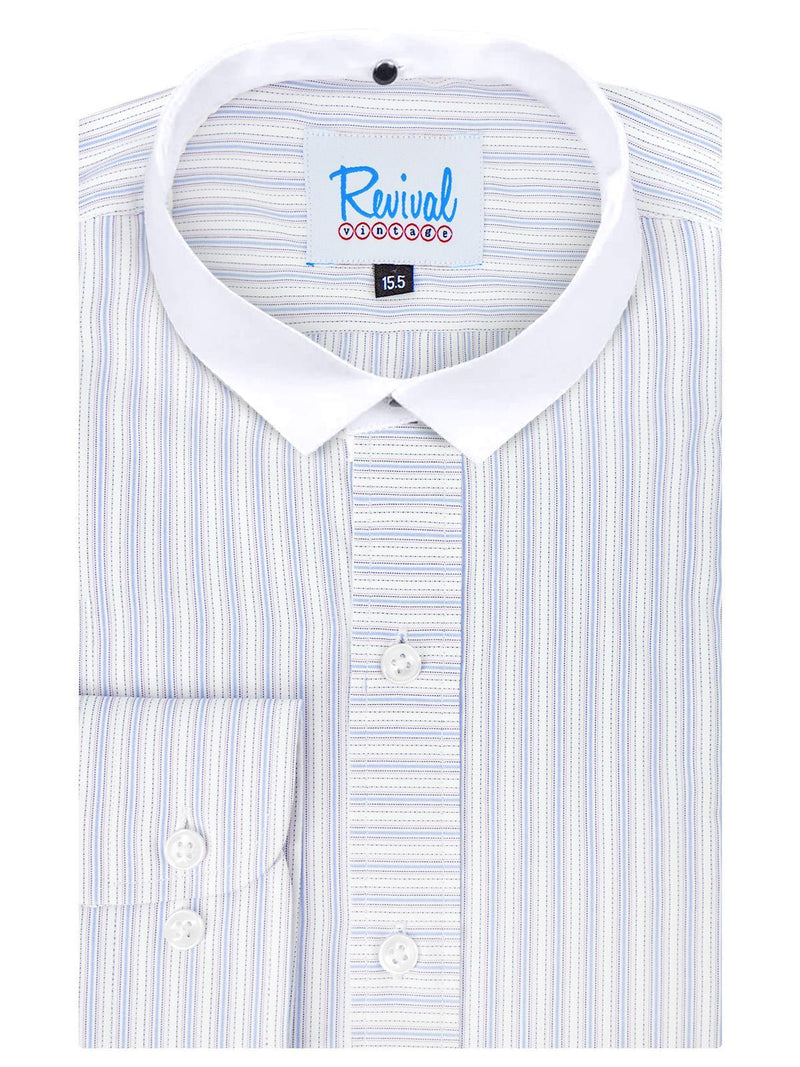 White Detachable Banker Shirt - Blue & Pink Orton Stripe