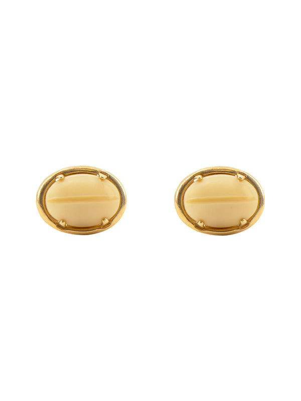 Vintage 1950s Gold Plated Beige Cabochon Cufflinks