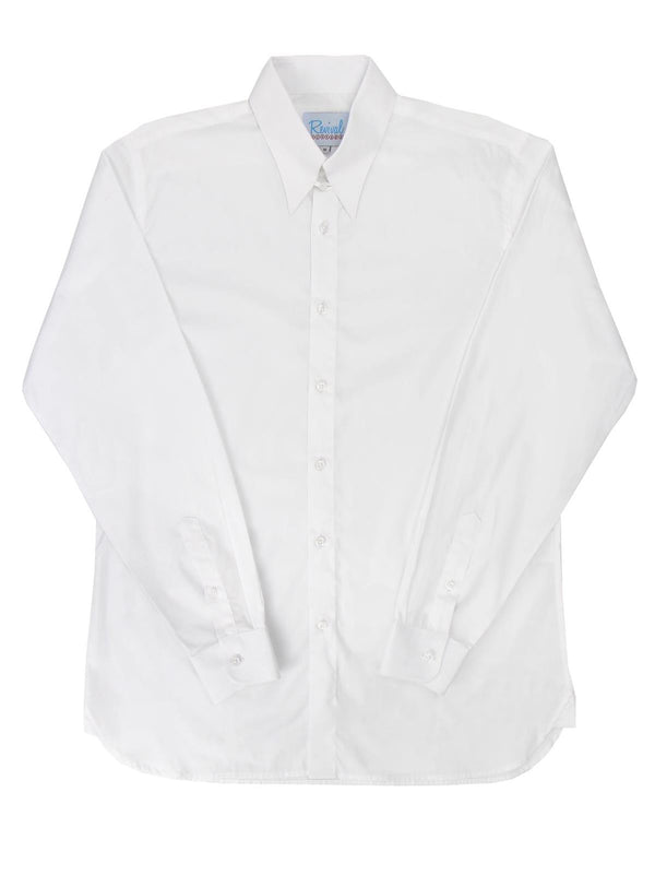 White Vintage Style Spearpoint Shirt with Tab Collar and Barrel Cuff