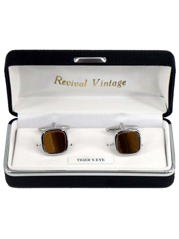 Tiger's Eye Silver Vintage Look Cufflinks