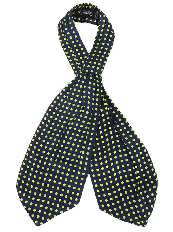 Navy & Yellow Polka Dot Pure Silk Vintage Style Cravat