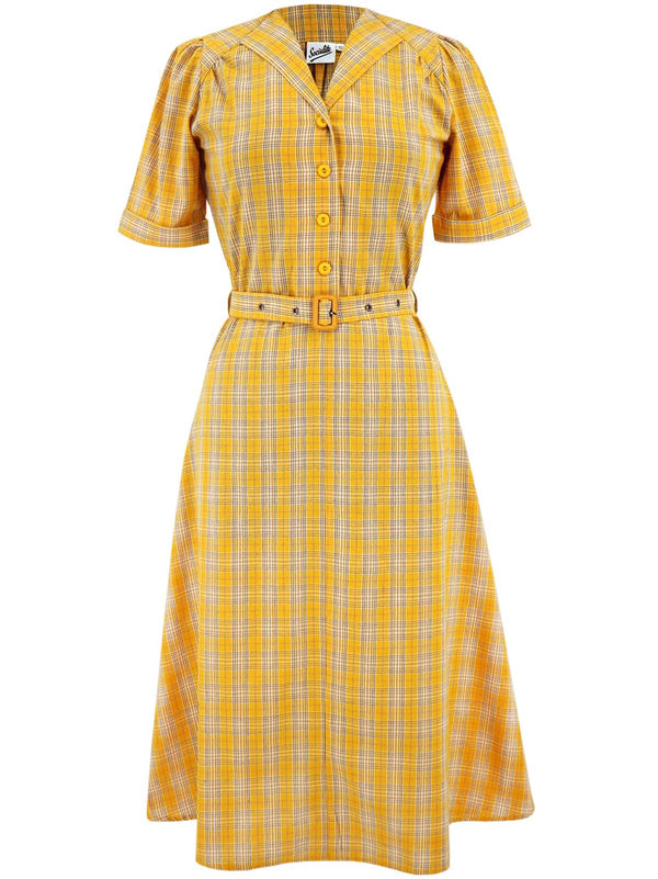 1940s Vintage Lumber Jill Check Day Dress in Yellow