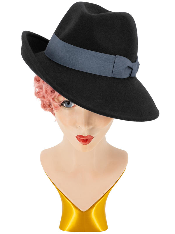 Black 1940s Vintage Style Tilt Hat