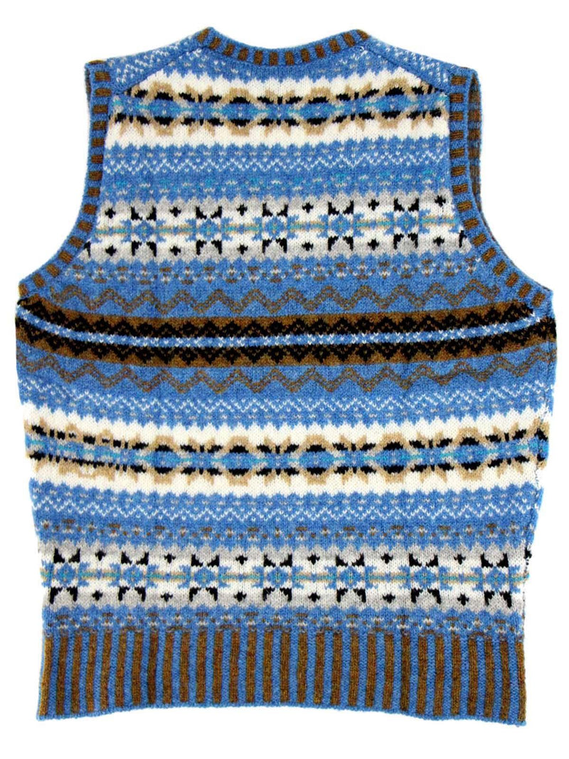 Vintage Style Shetland Wool Fair Isle Vest in Skye Blue