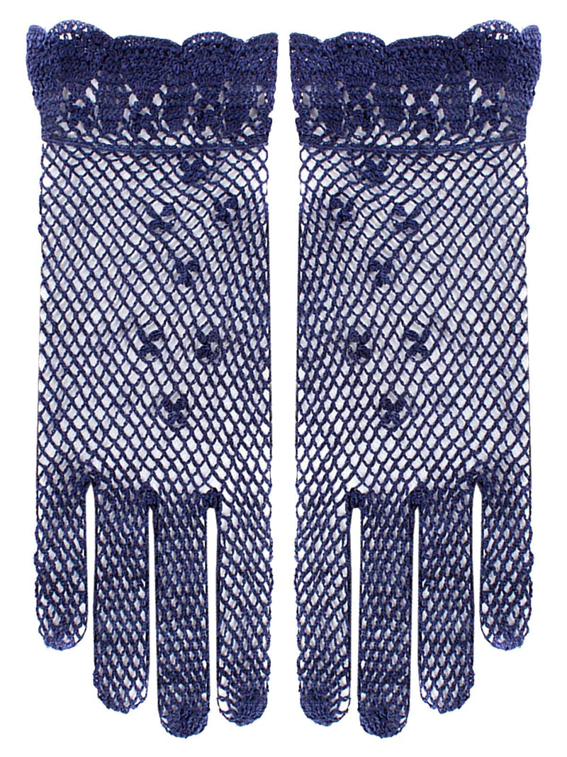 1940s Vintage Style Navy Cotton Crochet Gloves