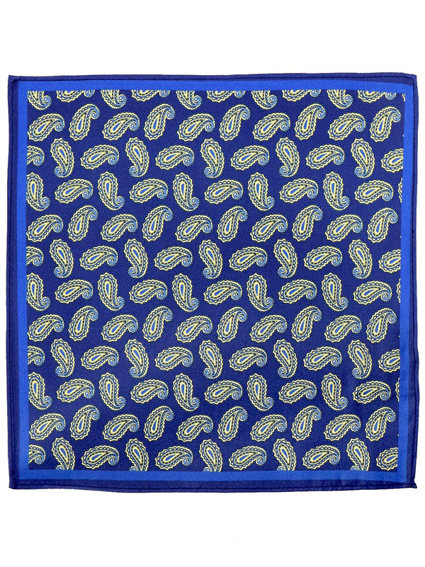 Blue Paisley Print Silk Pocket Square