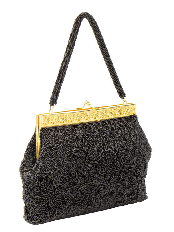 3D Fully Beaded Black 1940s Occasion Bag