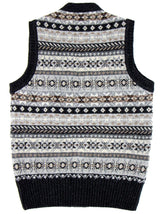 Forties Vintage Scottish Wool Buttoned Fairisle Tank Top in Charcoal Grey