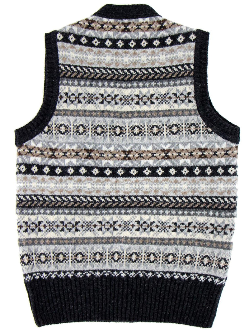 Forties Vintage Scottish Wool Buttoned Fairisle Tank Top in Charcoal Grey