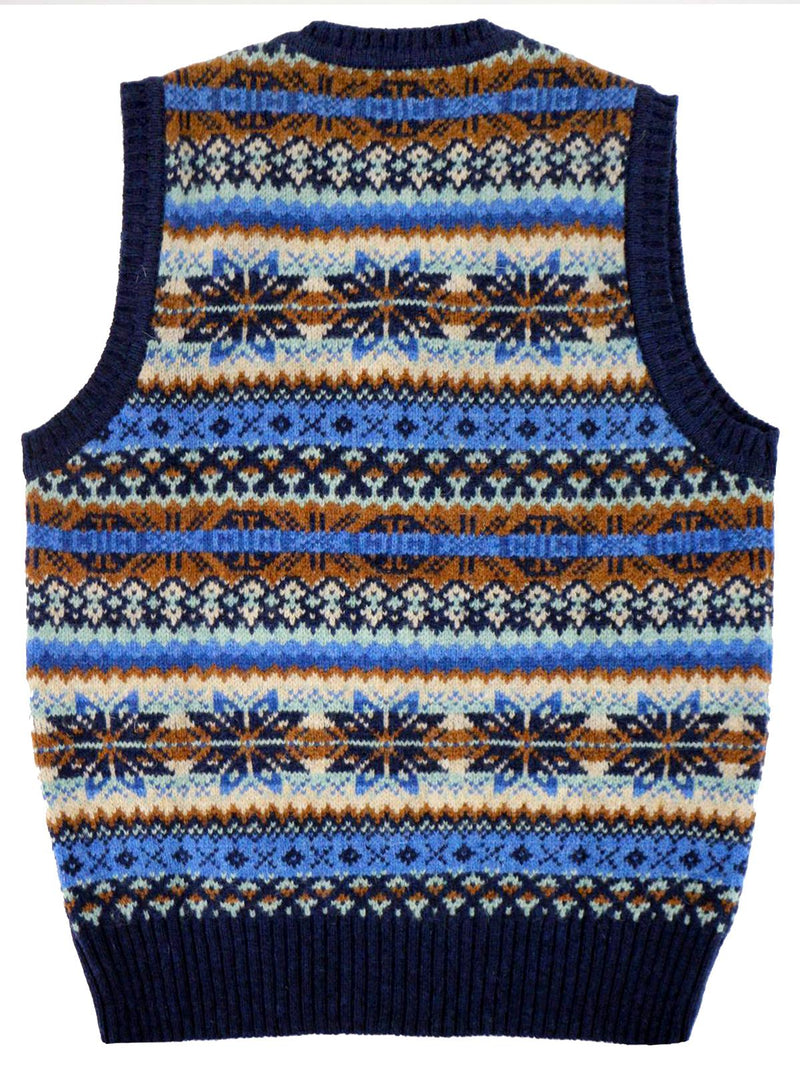 Forties Vintage Scottish Wool Fairisle Knit Tank Top in Starnight Blue