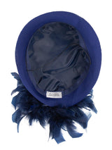 Vintage 1980s Pillbox Navy Feather Trim Hat