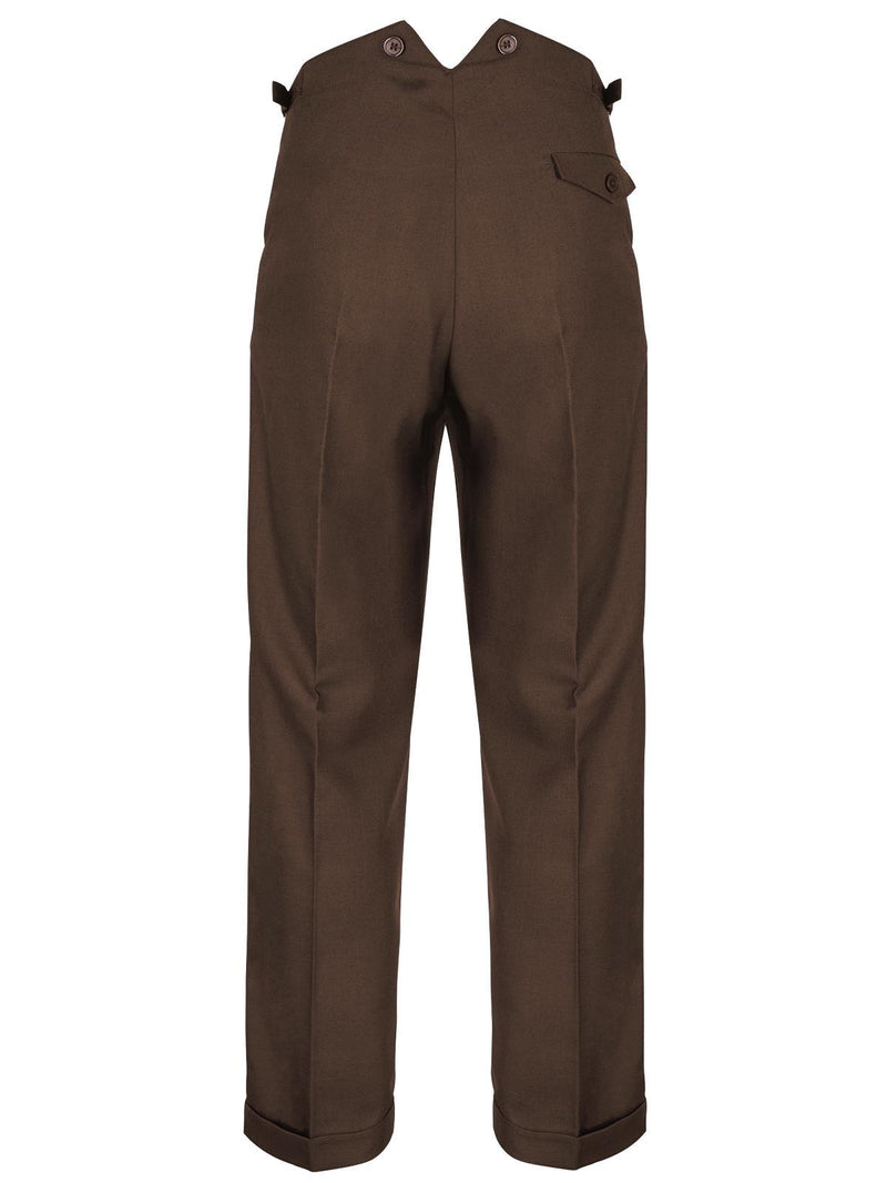 Forties Vintage Hugo Fishtail Back Trousers In Cocoa Brown