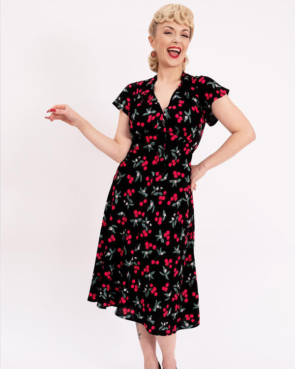 Vintage Style Cherry Print Tea Dress