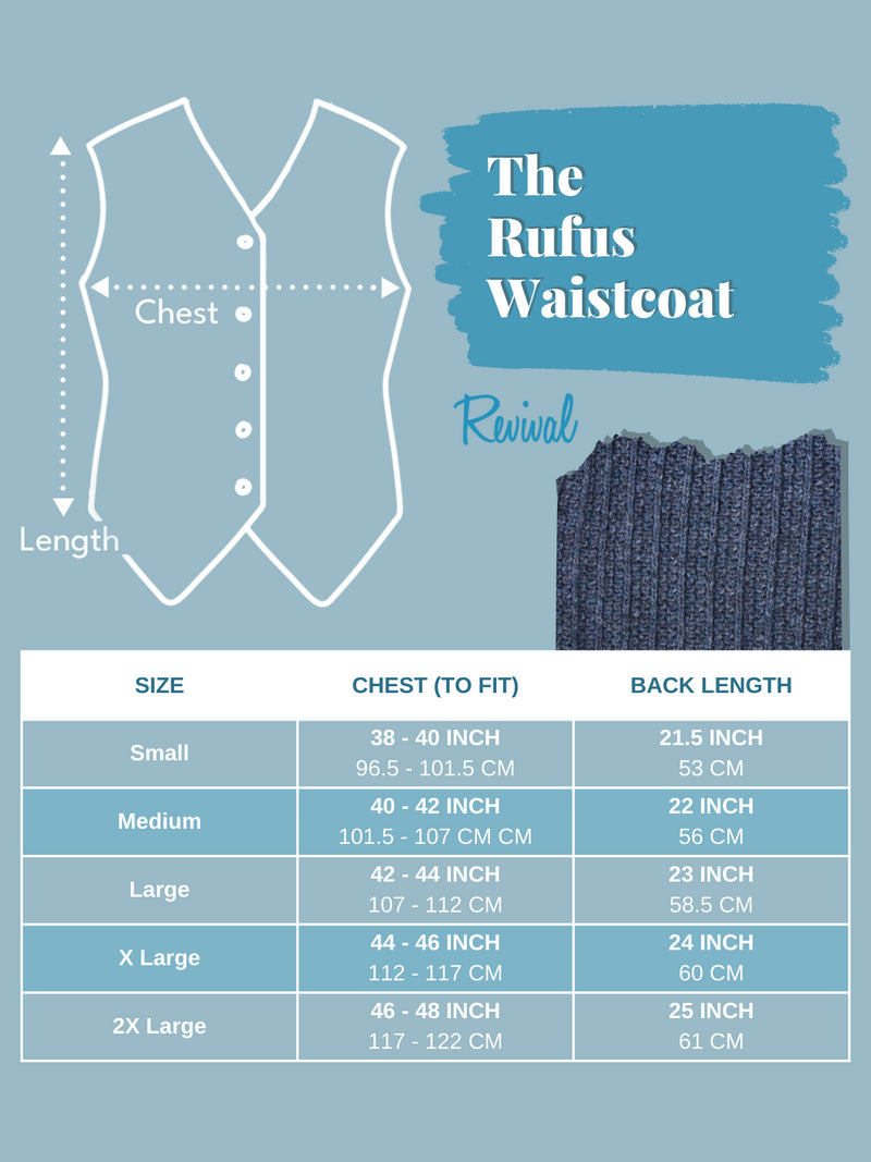 1940s Style Rufus Knitted Waistcoat in Blue