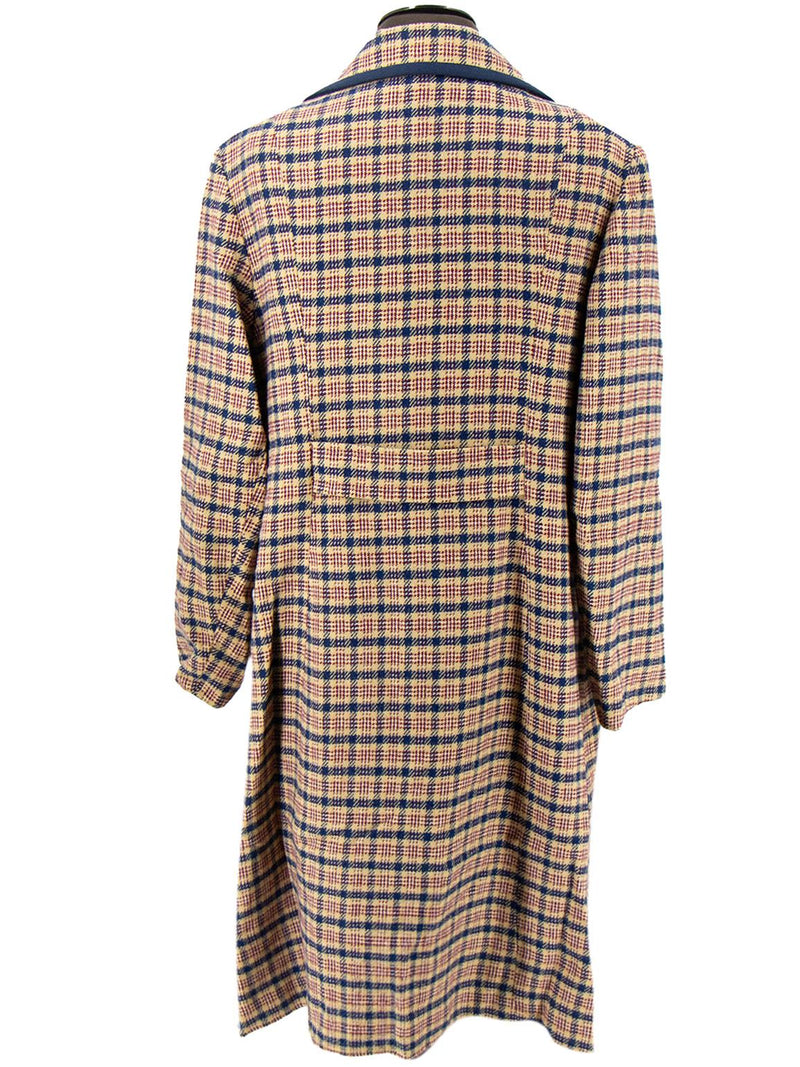 Vintage Wool Mix Beige & Blue Check Midi Coat