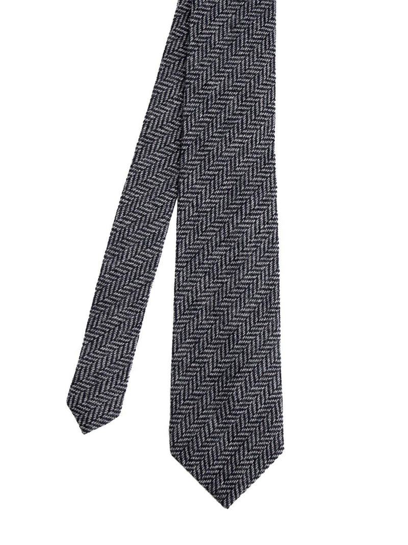 Vintage Style Navy Herringbone Wool Necktie