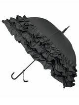 Triple Frill Black Vintage Style Umbrella