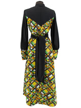 Vintage 1970s Geometric Belted Maxi  Dress