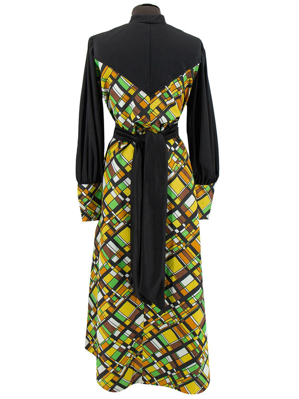 Vintage 1970s Geometric Belted Maxi  Dress