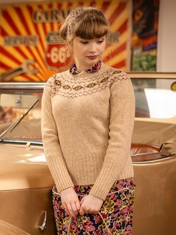 Fairisle 40s Style Pure Scottish Wool Jumper in Rosalie Beige