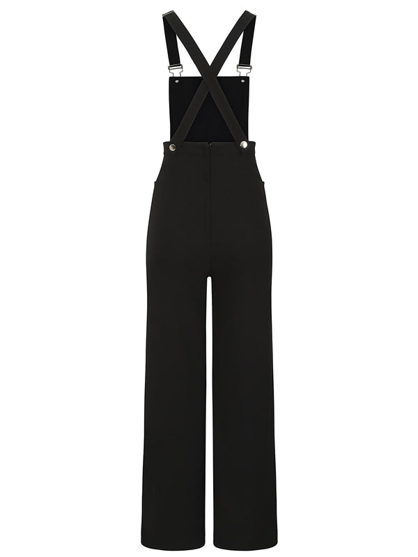 Vintage Style Wide Black Land Girl Dungarees