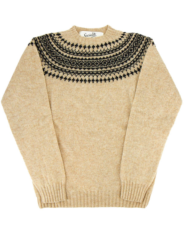 Scottish Wool Fairisle Crewneck Jumper in Tusk Beige