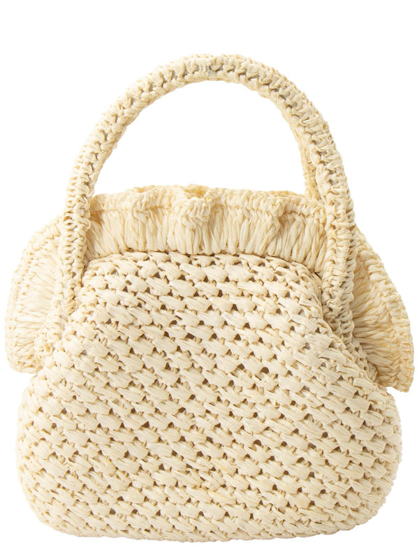 1960s Cream Raffia Bag With Frill Detail