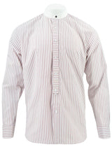 1940s Collarless Grandad Shirt - Red Orton Stripe