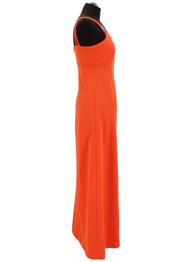 Orange 1970s Vintage Maxi Dress with Silver Details