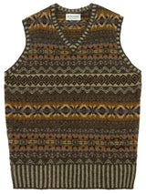 Vintage Style Shetland Wool Fair Isle Vest in Lovage Brown