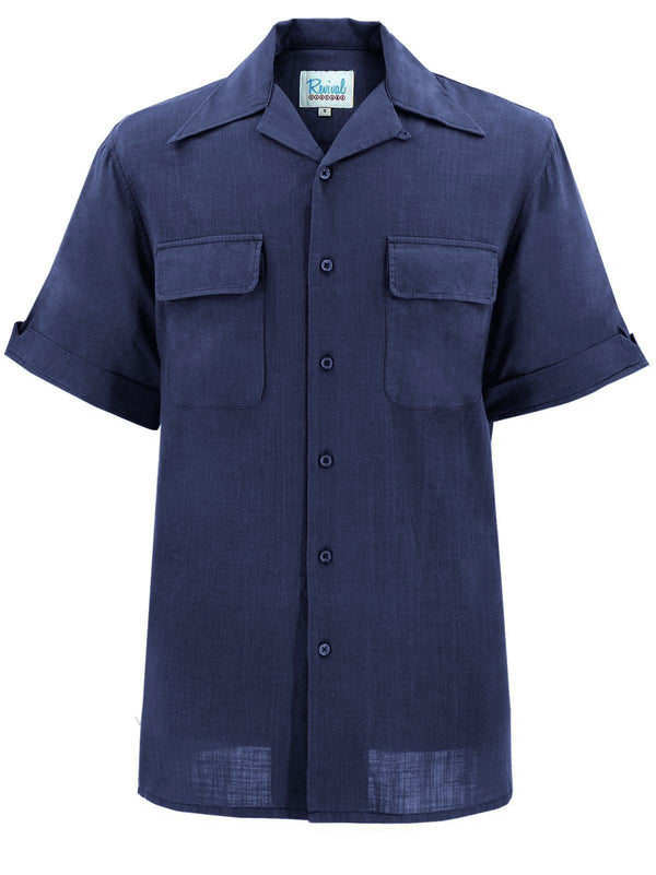 Vintage Style Cotton Leisure Shirt - Dark Blue