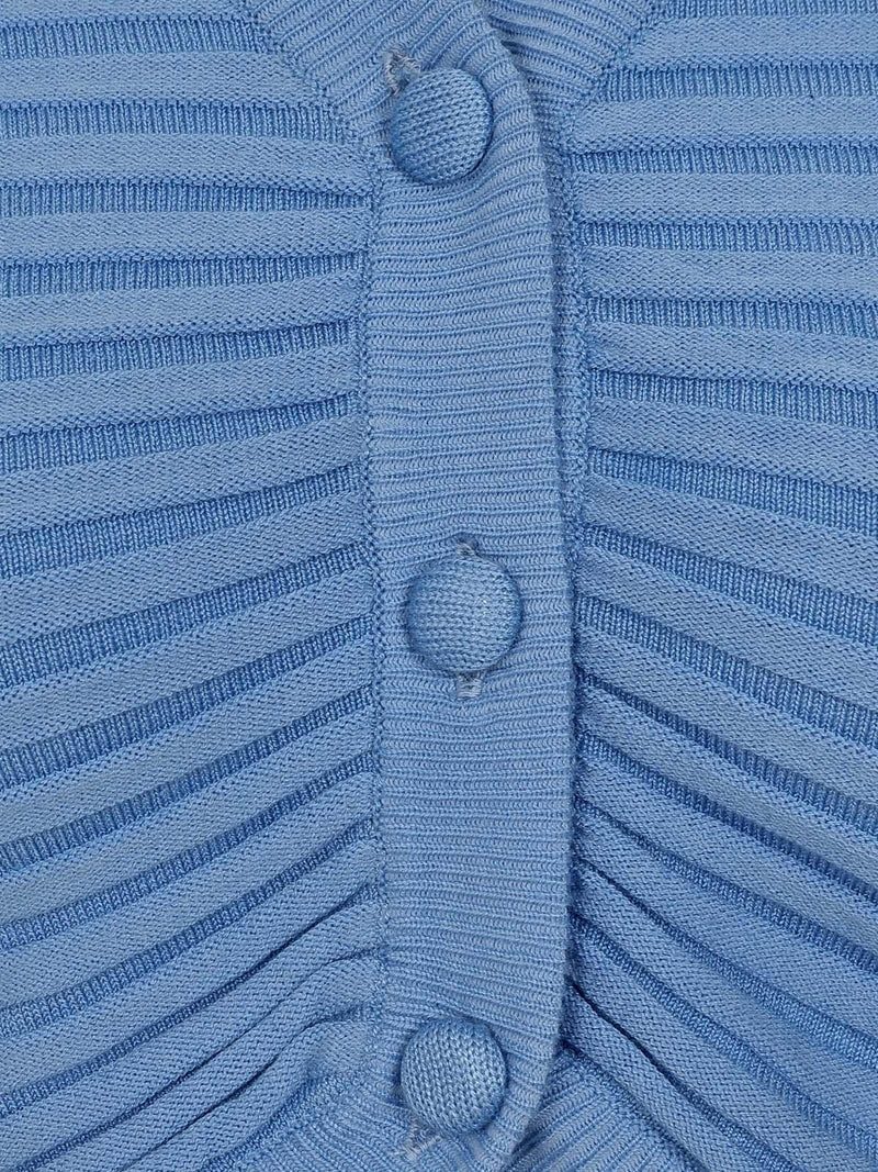 Vintage Style Blue Ribbed Cropped Cardigan